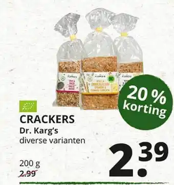 Natuurwinkel Crackers Dr. Karg's 20% Korting 200g aanbieding