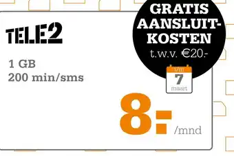 Telecombinatie TELE2 - Sim Only 1GB aanbieding