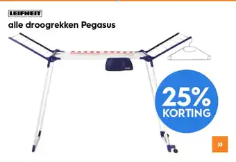 Blokker 25% korting op alle Leifheit Pegasus droogrekken aanbieding