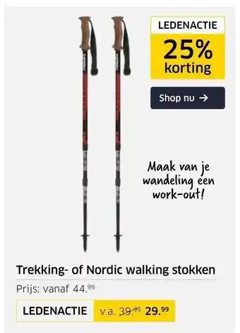 ANWB Trekking- Of Nordic Walking Stokken 25% Korting aanbieding