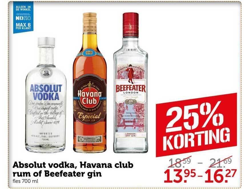 CoopCompact Absolut Vodka, Havana Club Rum Of Beefesyer Gin aanbieding