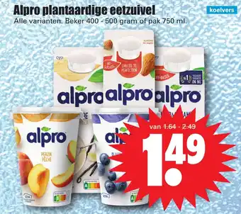 Dirk Alpro plantaardige eetzuivel 400-500 gram of pak 750 ml aanbieding