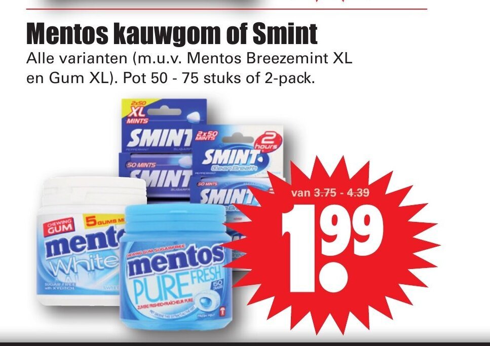 Dirk Mentos kauwgom of smint aanbieding