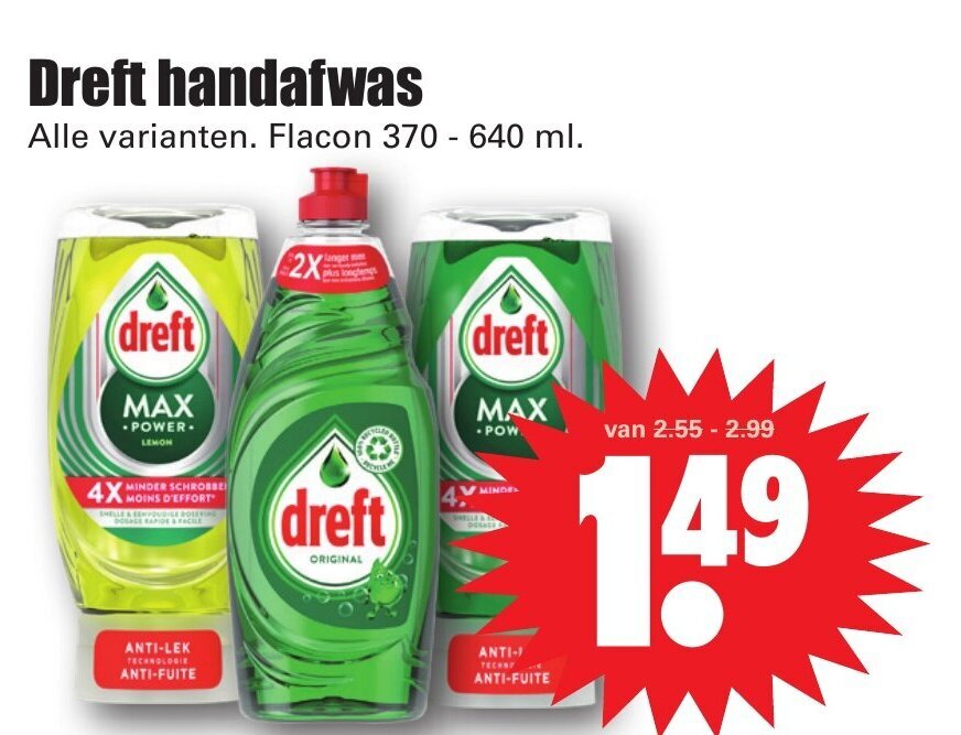 Dirk Dreft handafwas 370-640 ml aanbieding