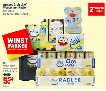 Makro Amstel, grolsch of warsteiner radler 6x300 of 330 ml aanbieding