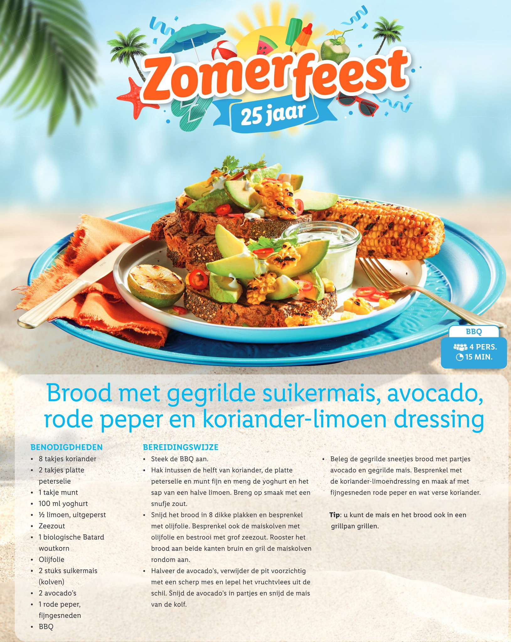 Lidl Brood met gegrilde suikermais, avocado, rode peper en koriander-limoen dressing aanbieding