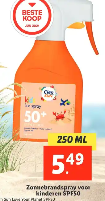 Lidl Zonnebrandspray voor kinderen SPF50 aanbieding
