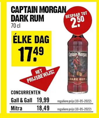 Dirck 3 Captain Morgan Dark Rum 70 cl aanbieding
