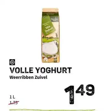 Ekoplaza Volle Yoghurt Weerribben Zuivel 1L aanbieding