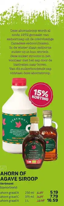 Ekoplaza Ahorn Of Agave Siroop Vertmont 250ml aanbieding