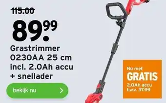 GAMMA Grastrimmer 0230AA 25mm incl. 2.0Ah accu + snellader aanbieding