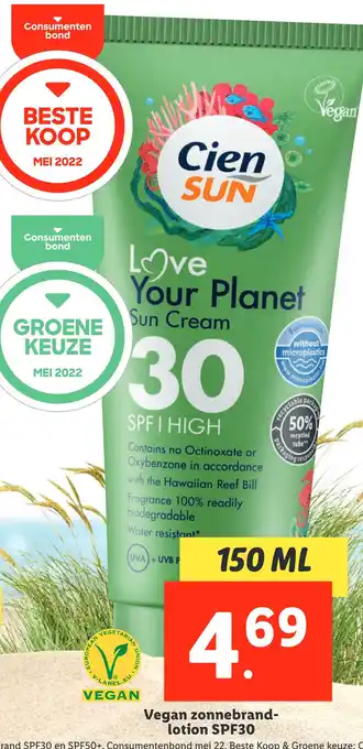 Lidl Vegan zonnebrandlotion SPF30 aanbieding