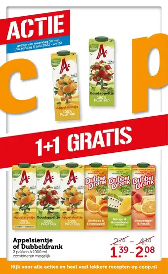 Coop Appelsientje of Dubbeldrank 2 pakken a 1000 ml aanbieding