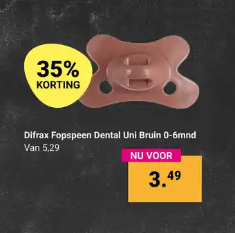 Van Asten BabySuperstore Difrax Fopspeen Dental Uni Bruin 0-6mnd aanbieding