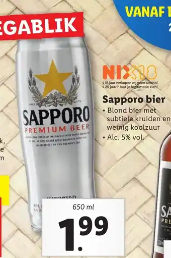 Lidl Sapporo bier 650ml aanbieding