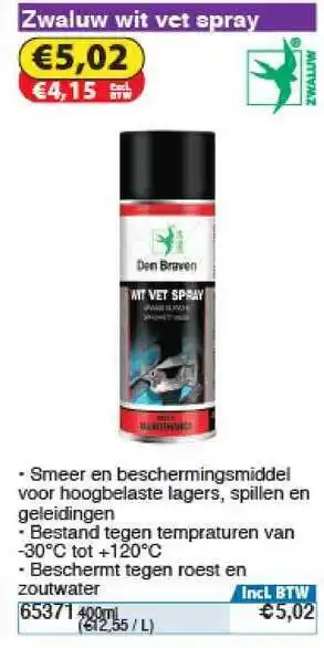 Toolstation Zwaluw Wit Vet Spray aanbieding