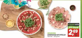 Dekamarkt Dekavers carpaccio of vitello 100g aanbieding