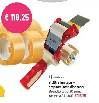 Manutan Manutan 36 Rollen Tape + Ergonomische Dispenser aanbieding