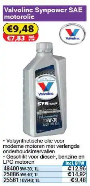 Toolstation Valvoline Synpower Sae Motorolie aanbieding