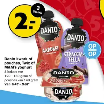 Hoogvliet Danio kwark of pouches, Twix of M&M's yoghurt aanbieding