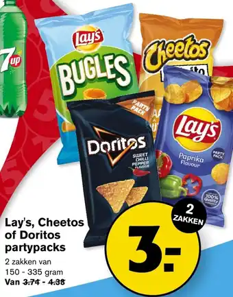 Hoogvliet Lay's, Cheetos of Doritos partypacks 2 zakken van 150 - 335 gram aanbieding