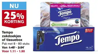 Hoogvliet Tempo zakdoekjes of tissuebox aanbieding