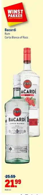 Makro Bacardi Rum Carta Blanca of Razz1,5 liter aanbieding