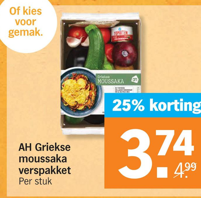 AH Griekse moussaka verspakket aanbieding bij Albert Heijn