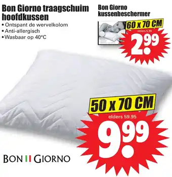 Dirk Bon Giorno traagschuim hoofdkussen 50x70 cm aanbieding