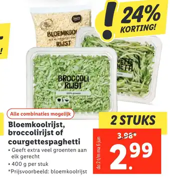 Lidl Bloemkoolrijst, broccolirijst of courgettespaghetti aanbieding