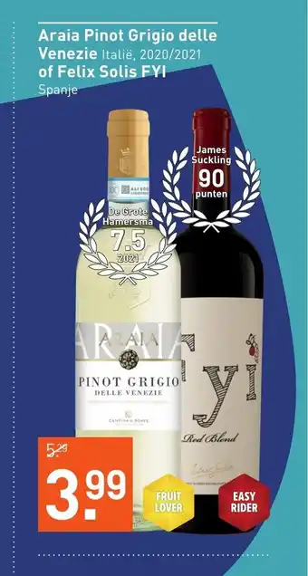 Gall & Gall Araia Pinot Grigio delle Venezie of Felix Solis FYI aanbieding