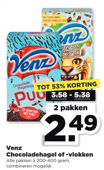 PLUS Venz Chocoladehagel of -vlokken aanbieding