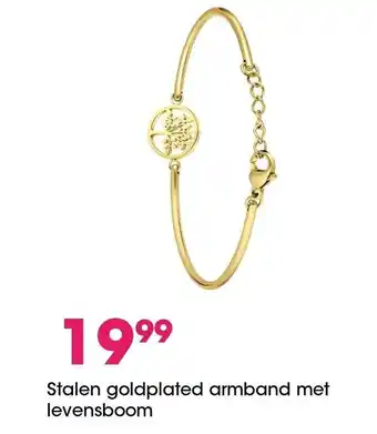 Lucardi Stalen goldplated armband met levensboom aanbieding