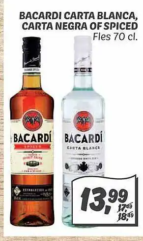 Dekamarkt Bacardi Carta Blanca, Carta Negra Of Spiced aanbieding