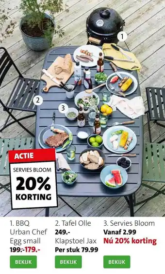 Intratuin BBQ Urban Chef Egg Small, Tafel Olle, Klapstoel Jax Of Servies Bloom 20% Korting aanbieding