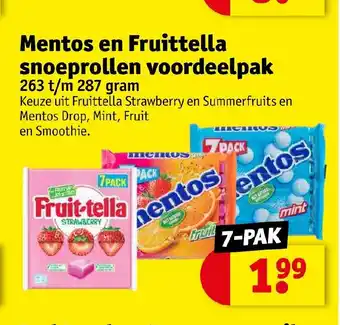 Kruidvat Mentos en Fruittella snoeprollen voordeelpak 7-pak aanbieding