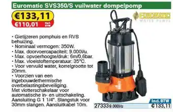 Toolstation Euromatic Svs350 S Vuilwater Dompelpomp aanbieding