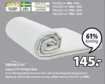 Jysk DREAMZONE GOLD T70 TOPMATRAS aanbieding