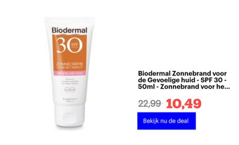 Bol.com Biodermal Zonnebrand voor de Gevoelige huid - SPF 30 - 50ml - Zonnebrand voor het gezicht aanbieding