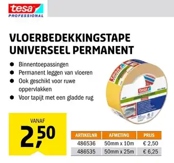 Isero Tesa Vloerbedekkingstape Universeel permanent 50mm*10m aanbieding