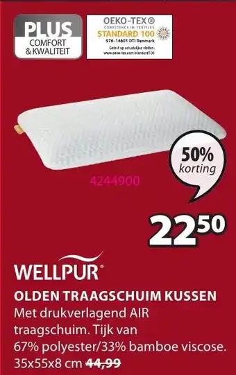 Jysk Wellpur Olden Traagschuim Kussen 35x55x8 cm aanbieding