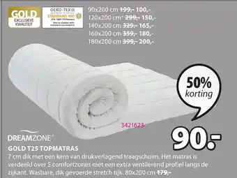 Jysk Dreamzone Gold T25 Topmatras 80x200 cm aanbieding