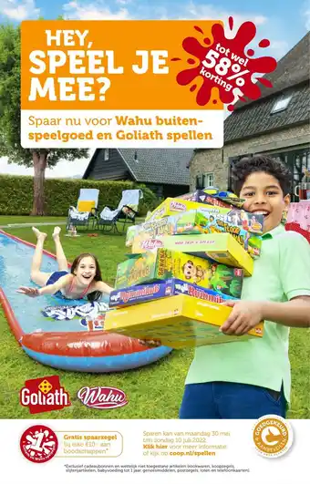 Coop Wahu buitenspeelgoed en Goliath spellen aanbieding