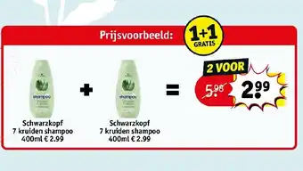 Kruidvat Schwarzkopf 7 kruiden shampoo 400 ml + Schwarzkopf 7 kruiden shampoo 400 ml aanbieding