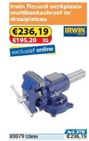 Toolstation Irwin Record Werplaats Multibankschroef M Draaiplateau 125mm aanbieding