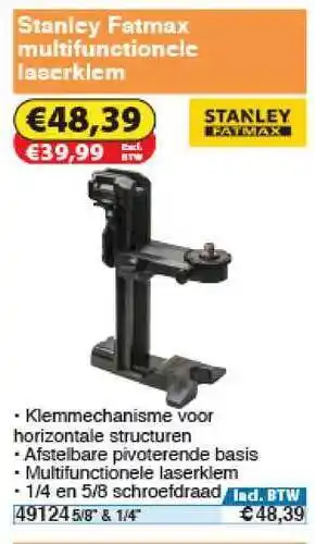Toolstation Stanley Fatmax Multifunctionele Laserklem aanbieding
