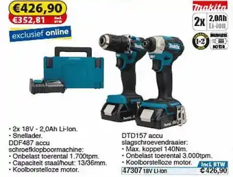 Toolstation Makita DDF487 Accu Schroefklopboormachine Of DTD157 Accu Slagschroevendraaier aanbieding