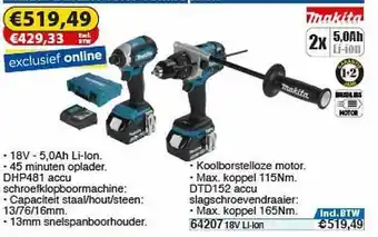 Toolstation Makita DHP481 Accu Schroefklopboormachine Of DTD152 Accu Slagschroevendraaier aanbieding