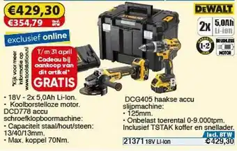 Toolstation Dewalt DCD778 Accu Schroefklopboormachine Of DCG405 Haakse Accu Slijpmachine aanbieding