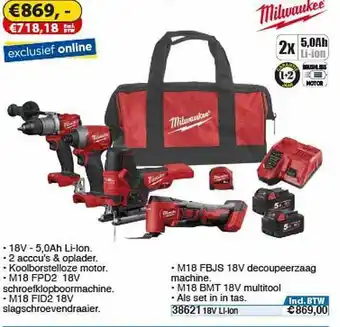 Toolstation Milwaukee M18 FPD2 18V Schroefklopboormachine, M18 FID2 18V Slagschroevendraaier, M18 FBJS 18V Decoupeerzaag Machine Of M18 B aanbieding